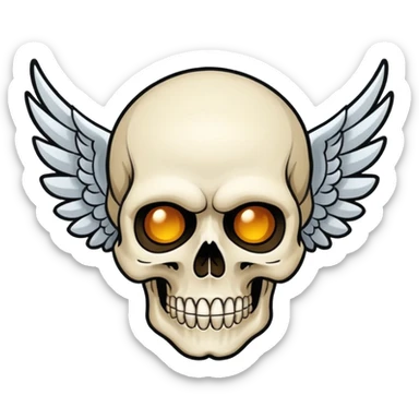Create an emoji depicting a skull with wings, This image should be rendered in a bold, graphic novel style, capturing the raw intensity and artistry synonymous with Avenged Sevenfold.  sticker