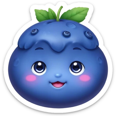 Cute Kawaii Blueberry, small and chubby, deep blue-purple with a tiny leafy crown, bright sparkling eyes, a soft round body, cute blushing cheeks, full of berry sweetness! sticker