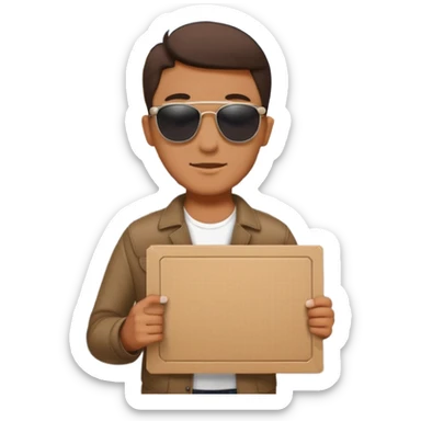 a man with cardboard in hands stopping cars sticker