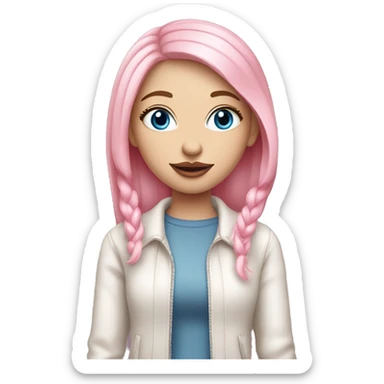 a beautiful girl with very fair skin, blue eyes and medium length straight soft pink hair, with pink lipstick on her lips. full length sticker