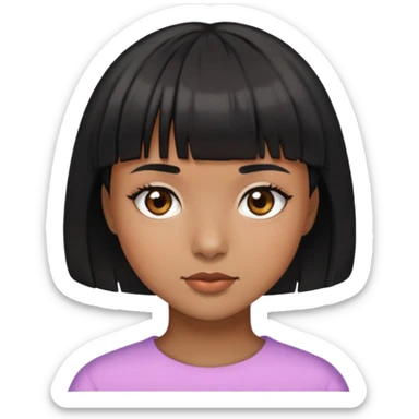 Girl with short black hair with bangs with brown eyes and brown skin sticker