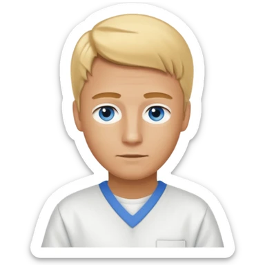 Phillip Morris with golden blonde hair, blue eyes, white inmate outfit sticker