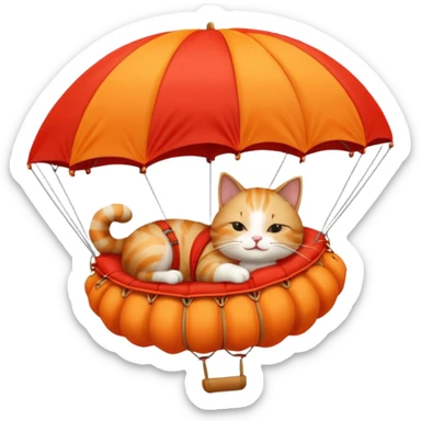 sleepy cat riding red parachute sticker