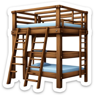 wooden cabin bed with ladder sticker