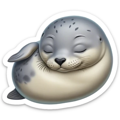 Meme-Worthy Cute Sleeping harbour seal Portrait Emoji, Head resting peacefully with a contented smile, showcasing a smooth, streamlined body and eyes gently closed in serene slumber, Simplified yet adorably endearing features, highly detailed, glowing with a soft, drowsy ocean light, high shine, relaxed and utterly lovable, stylized with an air of playful laziness, soft glowing outline, capturing the essence of a sleeping seal that feels destined to become the next viral icon of adorable rest! sticker