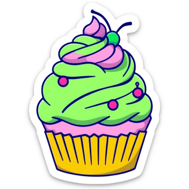 cute cupcake with swirled pink icing and colorful sprinkles sticker