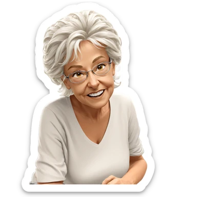 smiling woman with white hair sticker