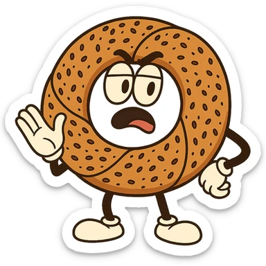 simple sesame simit, cartoon style, ring-shaped, Turkish simit sticker