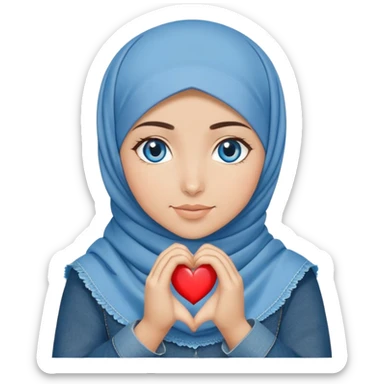 Turkish beautiful finish Konya girl blue eyes with denim hijab islamic dress and making heart with hands and with thank you text sticker