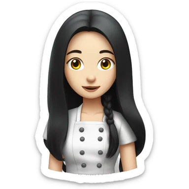 Pale girl with long black hair cooking  sticker