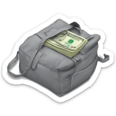 A gray MacBook-like LAPTOP SEEN FROM THE BACK with a bag of money behind it sticker