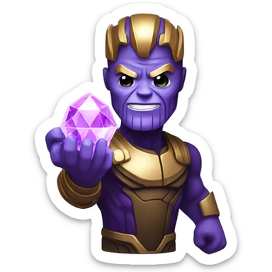 Thanos holding smallglowing purple crystal, iOS emoji style art  sticker