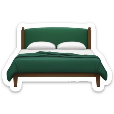 A white double bed with dark green bedding  sticker