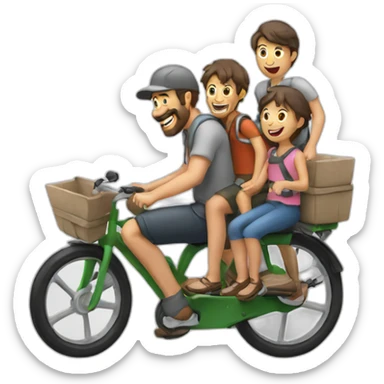 Dad and 3 kids riding a cargo bike sticker