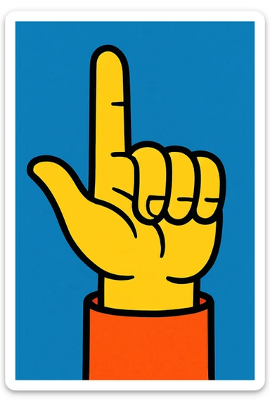 yellow hand making the shape of a letter ‘L’ with its thumb and pointer finger, vibrant toon style sticker