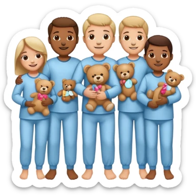 people wearing pajamas and holding a teddy bear sticker