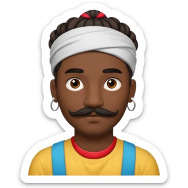 bun hair man and mustache and face tattoos very heavy and headband sticker