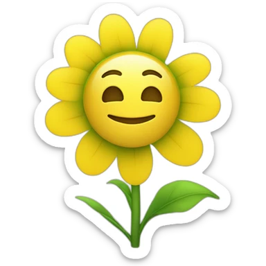 a yellow flower with a white inside, green stem and a smile, with line eyes, not normal eyes sticker