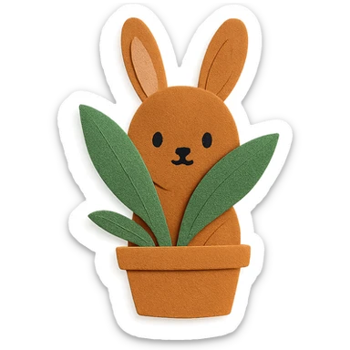 cinnamon bunny peeking behind a plant, paper-craft style sticker