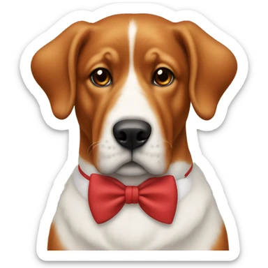 Big red dog with a white bowtie around it’s neck sticker