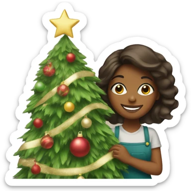 Brown Girl decorating Christmas tree sticker