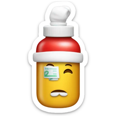 Prescription bottle wearing a Santa hat sticker