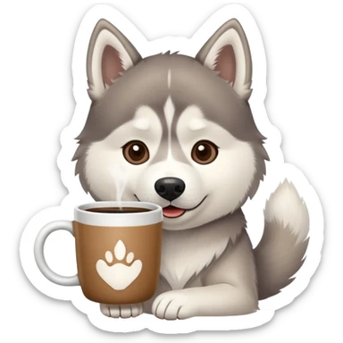 Husky dog drink coffee sticker