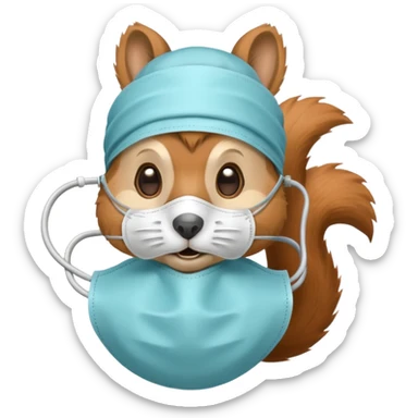 Squirrel with a hospital mask sticker