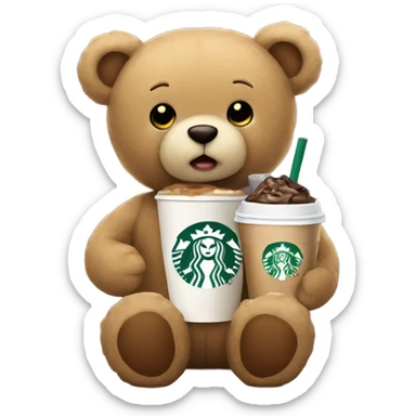Beige teddy bear drinking Starbucks  sticker