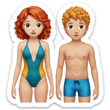 Straight Red hair Girl and curly blonde boy in swimsuit sticker