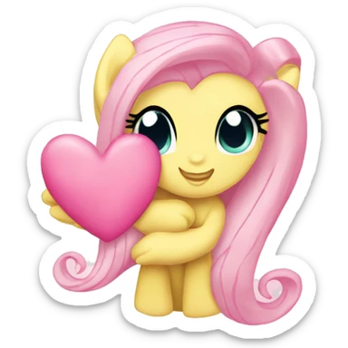 Fluttershy from my little pony blushing and holding a pink heart  sticker