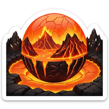 sphere globe planet, surface covered with lava and valley sticker