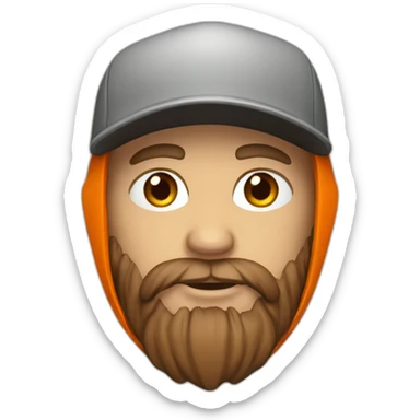 hooded white dude with a brown beard with an orange baseball hat sticker