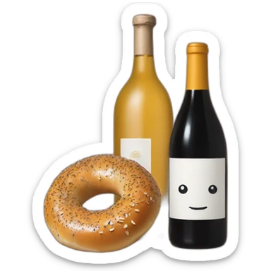 An everything bagel and a bottle of natural wine sticker