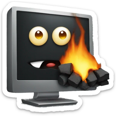 a lump of coal with eyes who uses a burning computer sticker