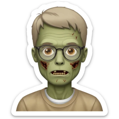 zumbi masculino, óculos fino, cabelo baixo sticker