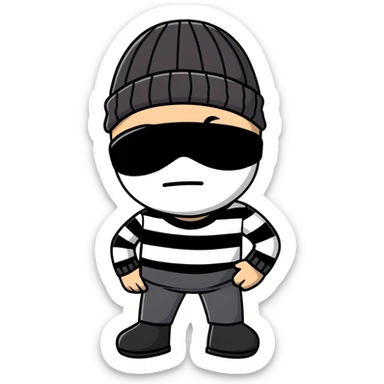 character with black and white striped shirt, black beanie, black mask over eyes sticker