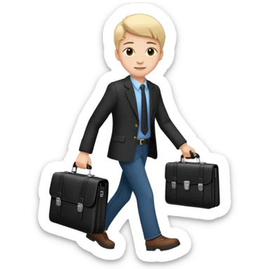 A satisfied teenager walks with a briefcase sticker