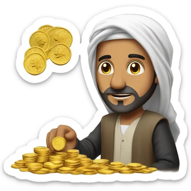 Arab man counts coins sticker