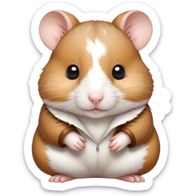Cinematic Noble Brown and White Banded Hamster Portrait Emoji, Poised and regal, with a tiny, compact build and a uniquely patterned coat of warm brown and crisp white bands, deep-set soulful dark eyes, Simplified yet sharp and sophisticated features, highly detailed, glowing with a soft, dignified glow, high shine, intelligent and charming, stylized with an air of distinctive elegance, focused and attentive, soft glowing outline, capturing the essence of a watchful and confident rodent, so majestic it feels as though it could scurry out of the screen with effortless authority! sticker