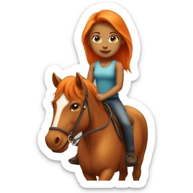Tan girl with long orange hair riding a horse sticker