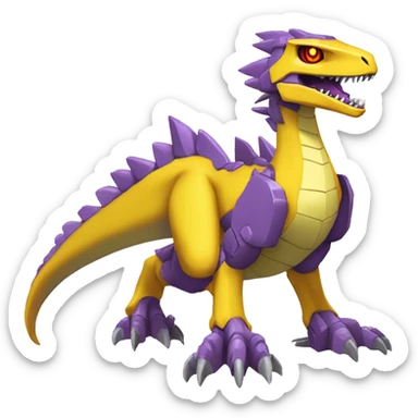  Cool Edgy Purple Yellow Digimon-Fakemon-Guilmon-Velociraptor-Dragon-Mecha full body sticker