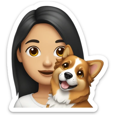 girl with long dark hair with corgi sticker