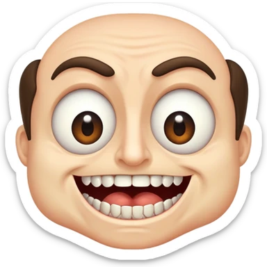 a man with extremely wide eyes and an impossibly large mouth full of countless teeth sticker