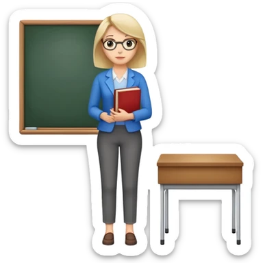 full body female teacher standing with book sticker