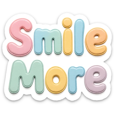 Cute bubble font "Smile More" in soft pastel rainbow puffy lettering, no frame, isolated for stickers, transparent background sticker