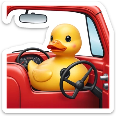 yellow rubber duck in the drivers seat of a red truck sticker