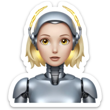 A female robot with a sexy body and power surging out of her brain sticker