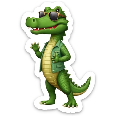 friendly anthropomorphised crocodile in casual clothing, wearing dark sunglasses, walking upright, relaxed pose sticker