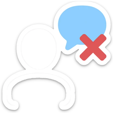 Disengaged user silhouette with a crossed-out chat bubble in flat color icon style, blue color variation, no background. sticker